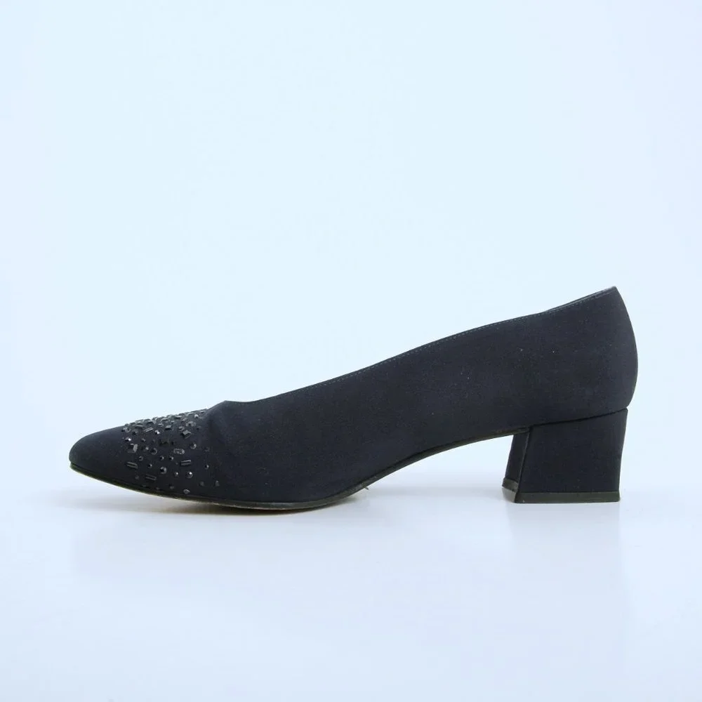 Stuart Weitzman Navy‎ Embellished Closed Toe Block Heel Pumps in Navy Size 9